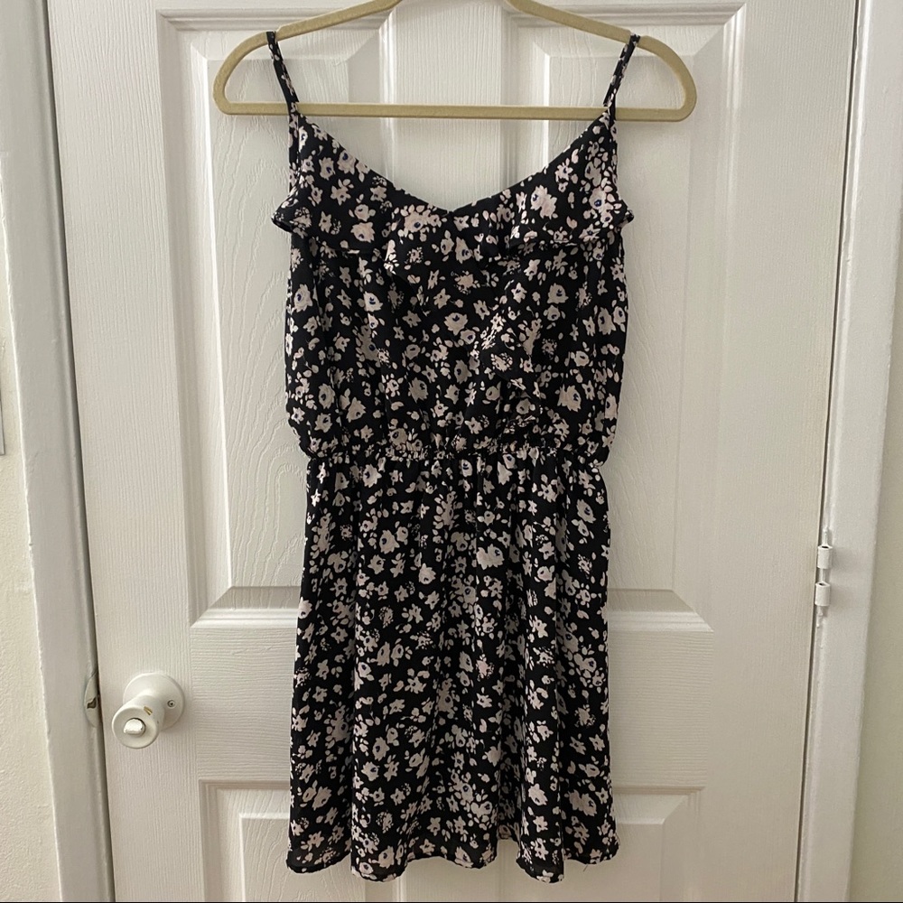 Cotton on black and pink floral mini dress sz M